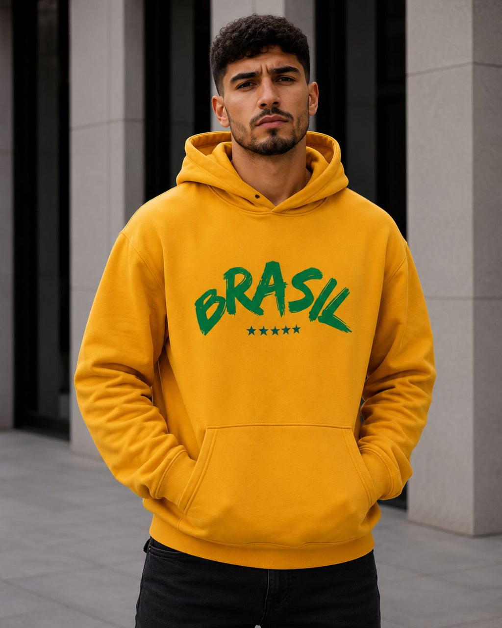 Moletom Brasil Lettering Curvo Com Estrelas Estilo Casual Urbano