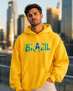 Moletom Brasil Lettering Artístico Com Capuz Estilo Casual Urbano
