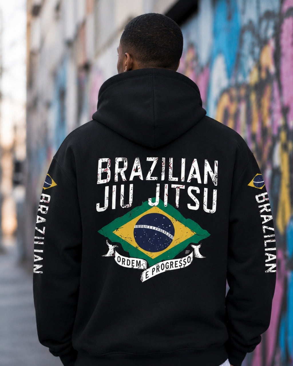 Moletom Brasil Jiu Jitsu Bandeira Costas Com Capuz Casual