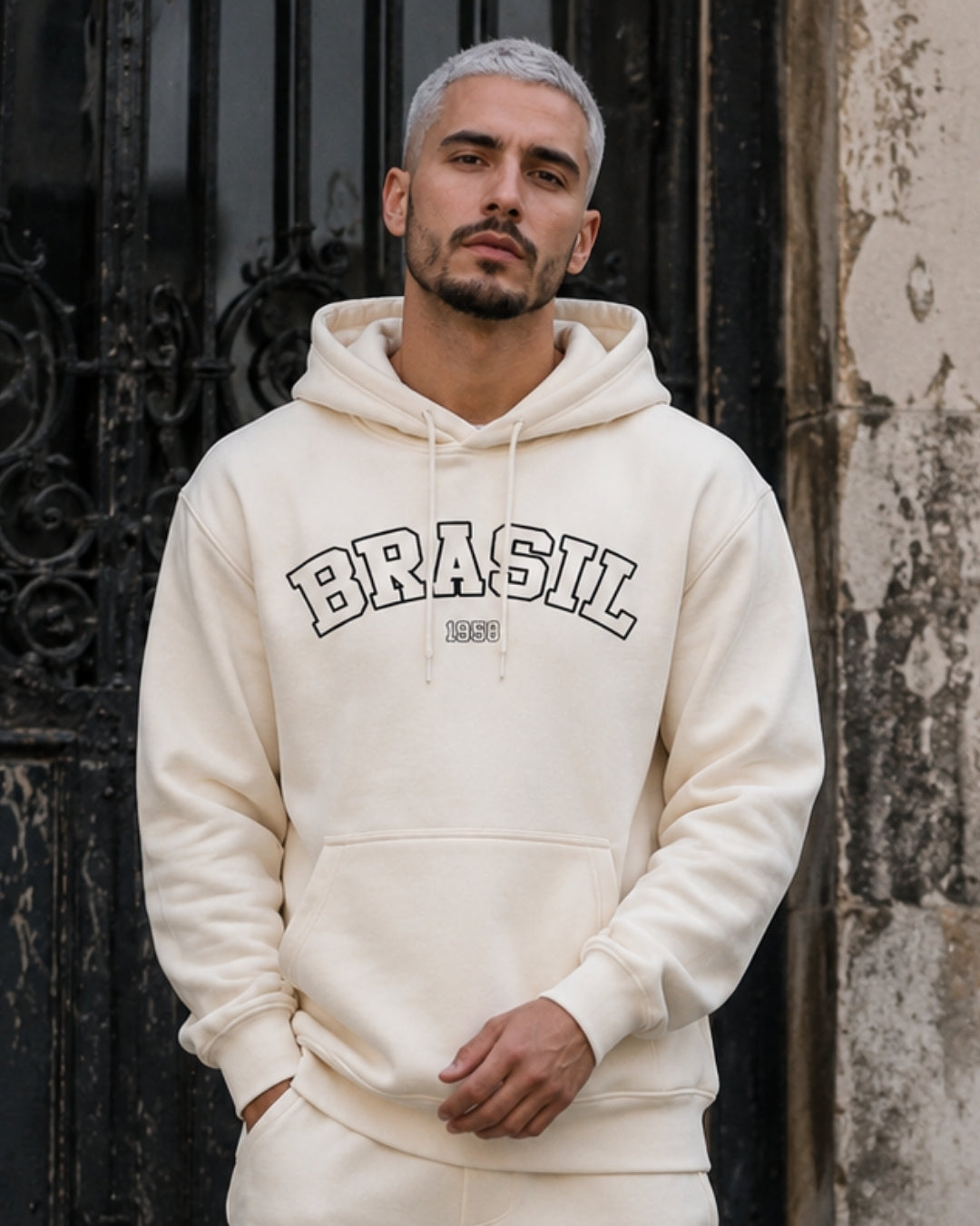 Moletom Brasil Estampa Universitária Frontal Com Capuz Casual
