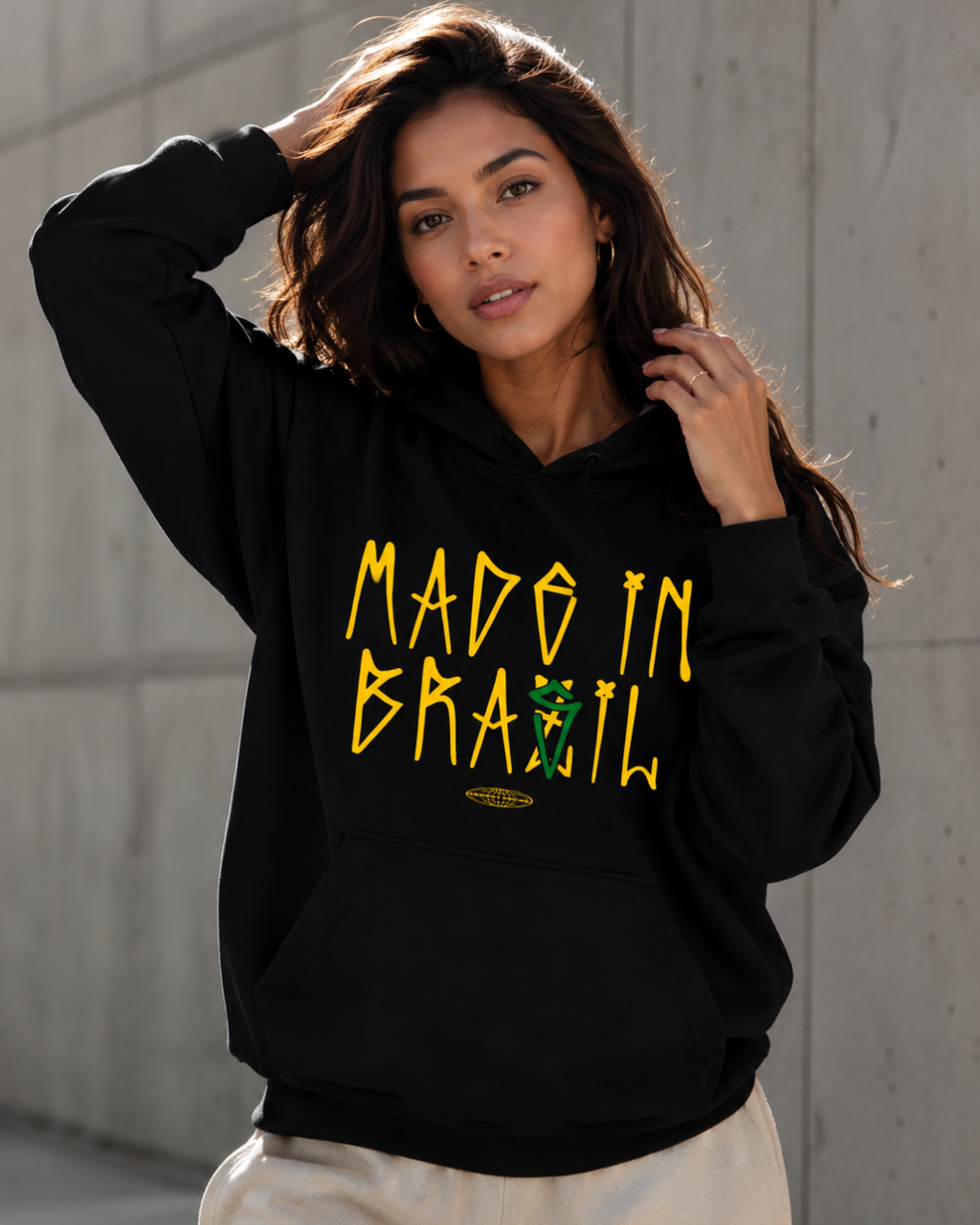 Moletom Made In Brasil Tipográfico Urbano Com Capuz Casual