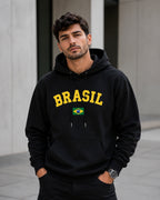 Moletom Brasil Universitário Com Bandeira Frontal E Capuz Casual