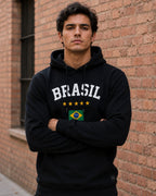 Moletom Brasil Estampa Clássica Com Bandeira E Capuz Casual