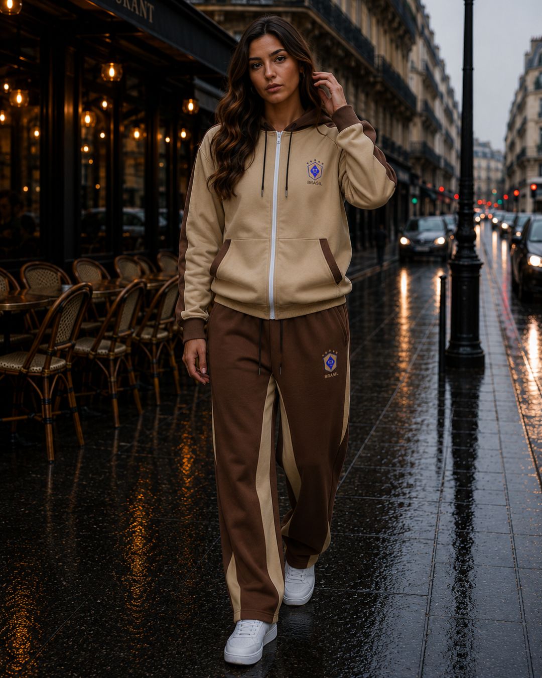 Conjunto Brasil Jaqueta Com Zíper E Calça Jogger Casual