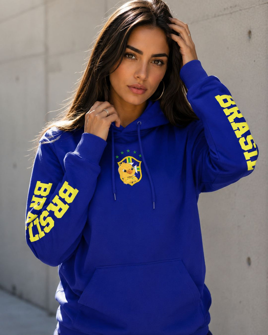 Moletom Brasil Escudo Canarinho Manga Estampada Esportiva