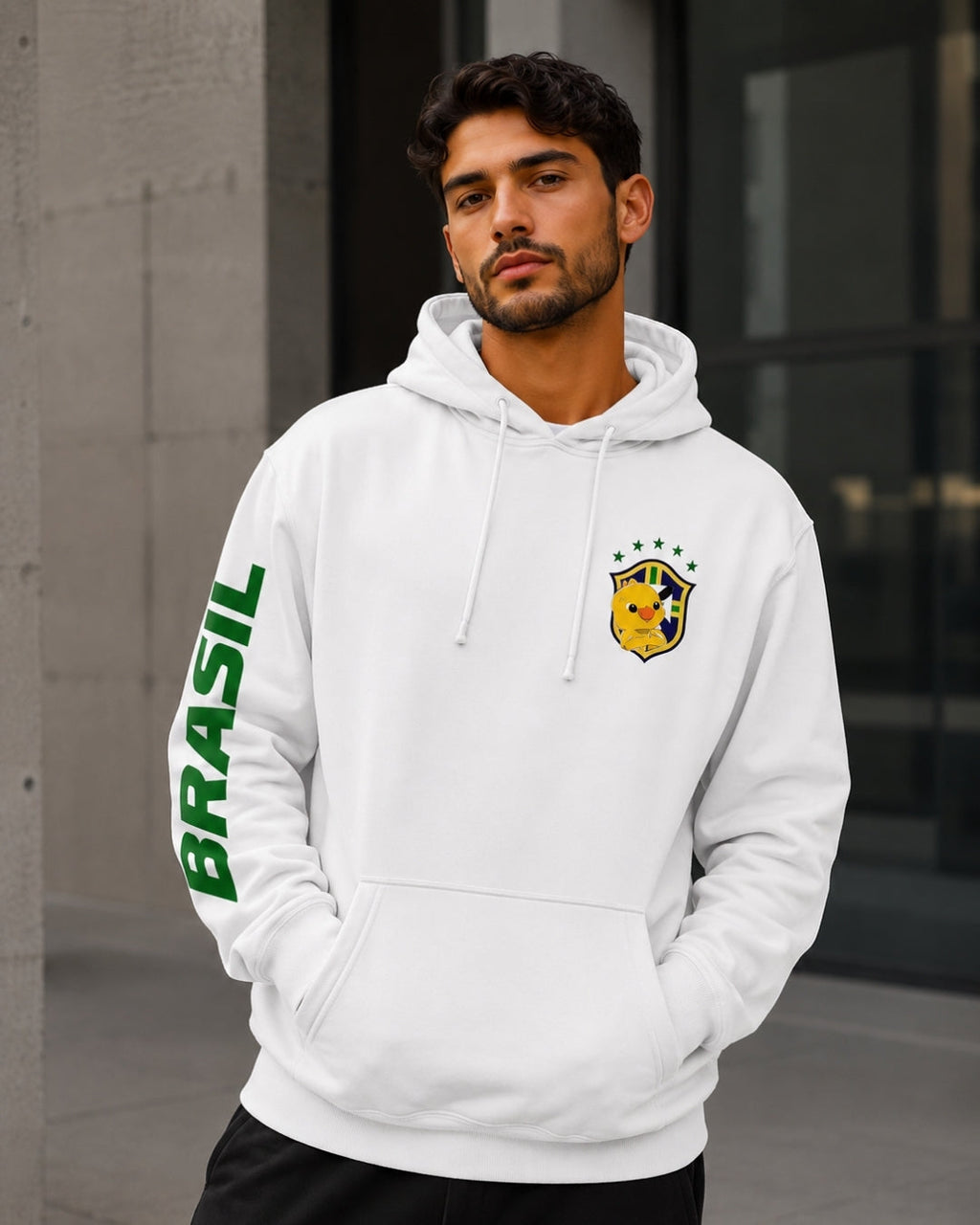 Moletom Brasil Escudo Na Manga Com Capuz Casual Esportivo