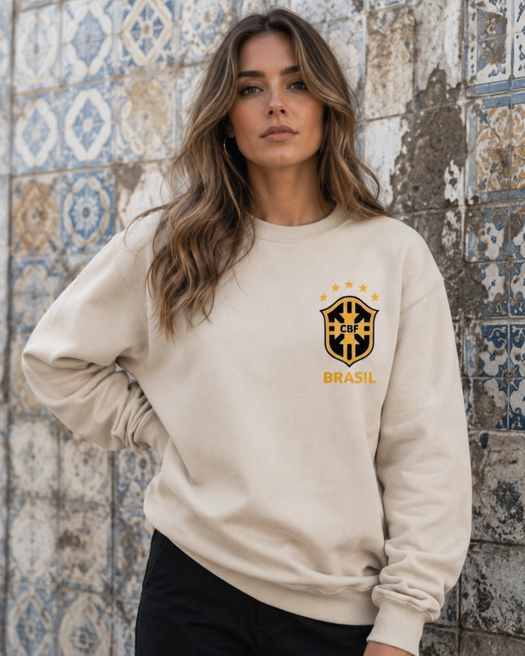 Moletom Brasil Escudo CBF Com Estrelas Estilo Casual Urbano