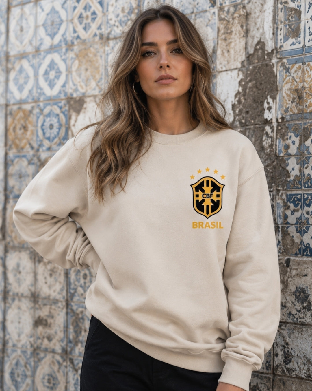 Moletom Brasil Escudo CBF Com Estrelas Estilo Casual Urbano
