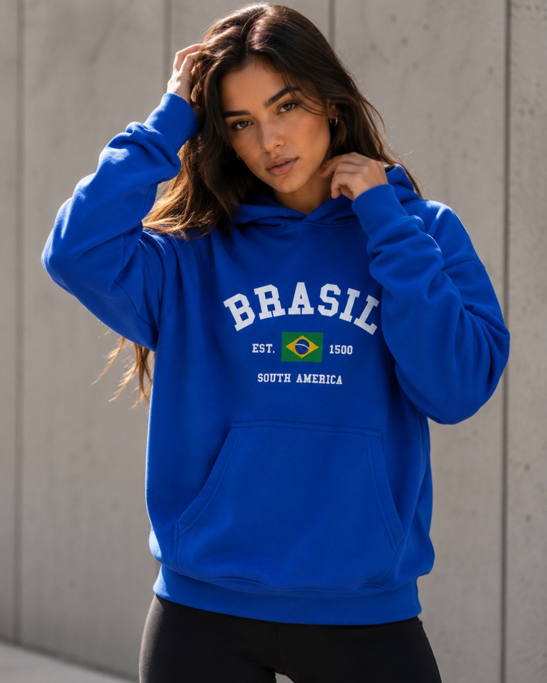 Moletom Brasil Estampa Universitária Com Capuz Casual