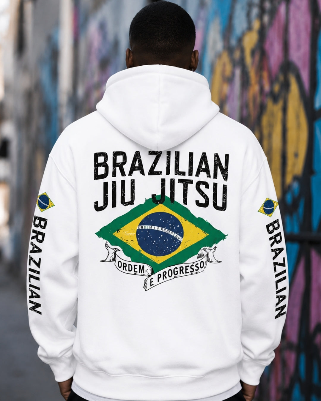 Moletom Brasil Jiu Jitsu Bandeira Costas Com Capuz Casual