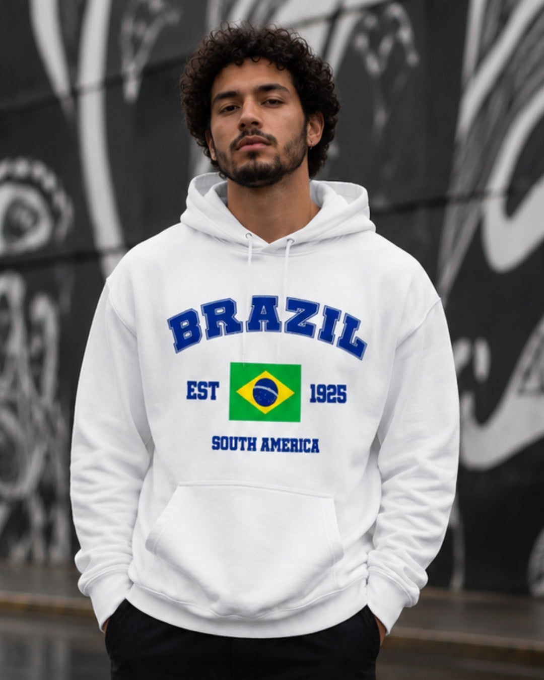 Moletom Brasil South America Estampa Universitária Com Capuz Casual