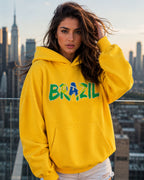 Moletom Brasil Lettering Artístico Com Capuz Estilo Casual Urbano