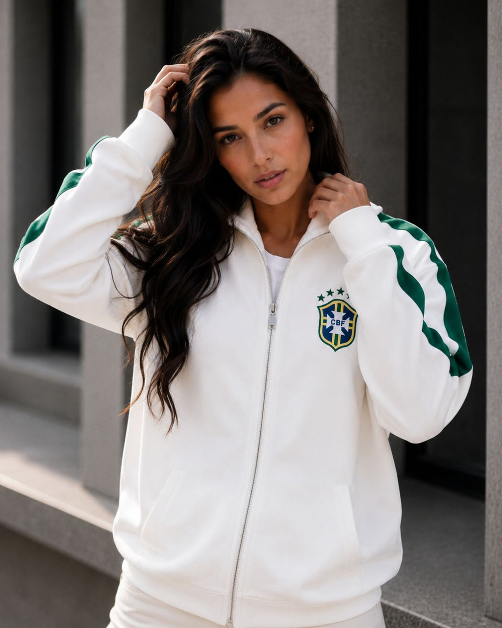 Moletom Brasil Jaqueta Com Zíper E Escudo Estilo Casual Urbano