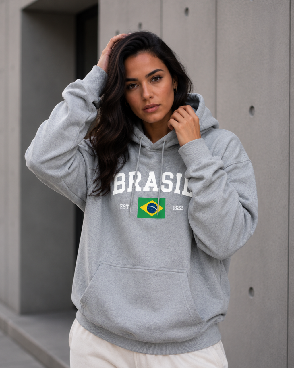 Moletom Brasil Bandeira Central Estilo Universitário Com Capuz
