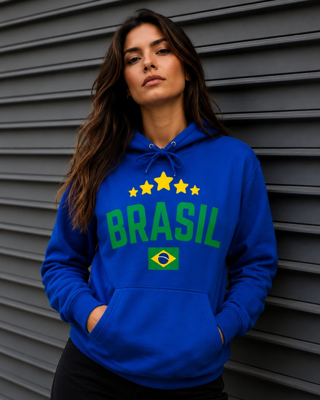 Moletom Brasil Estilo Universitário Com Estrelas E Capuz Casual