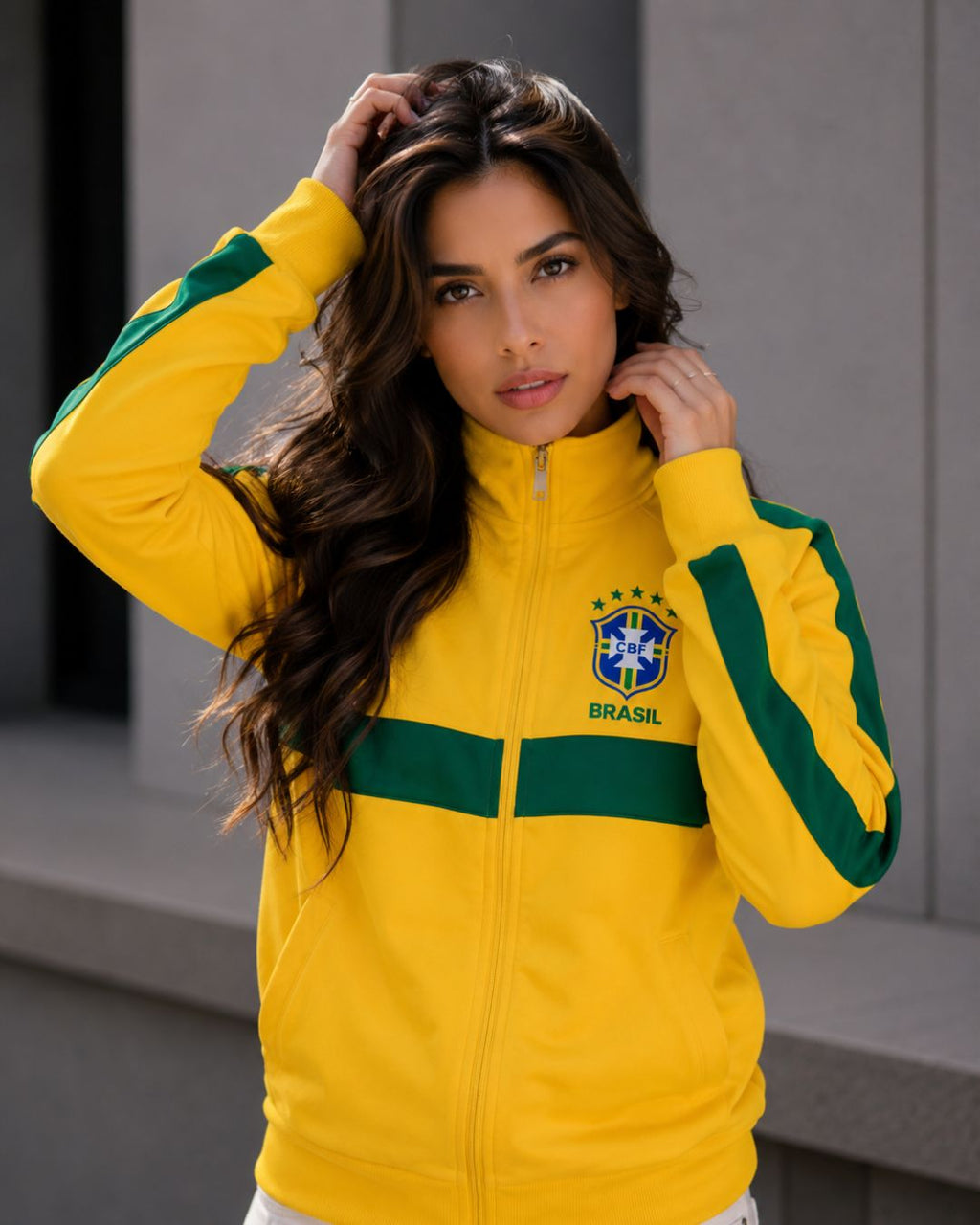 Moletom Brasil Jaqueta Com Zíper E Escudo Estilo Retrô Casual