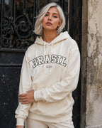 Moletom Brasil Estampa Universitária Frontal Com Capuz Casual