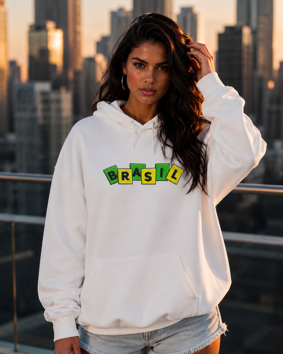 Moletom Brasil Estampa Divertida Frontal Com Capuz Casual Urbano