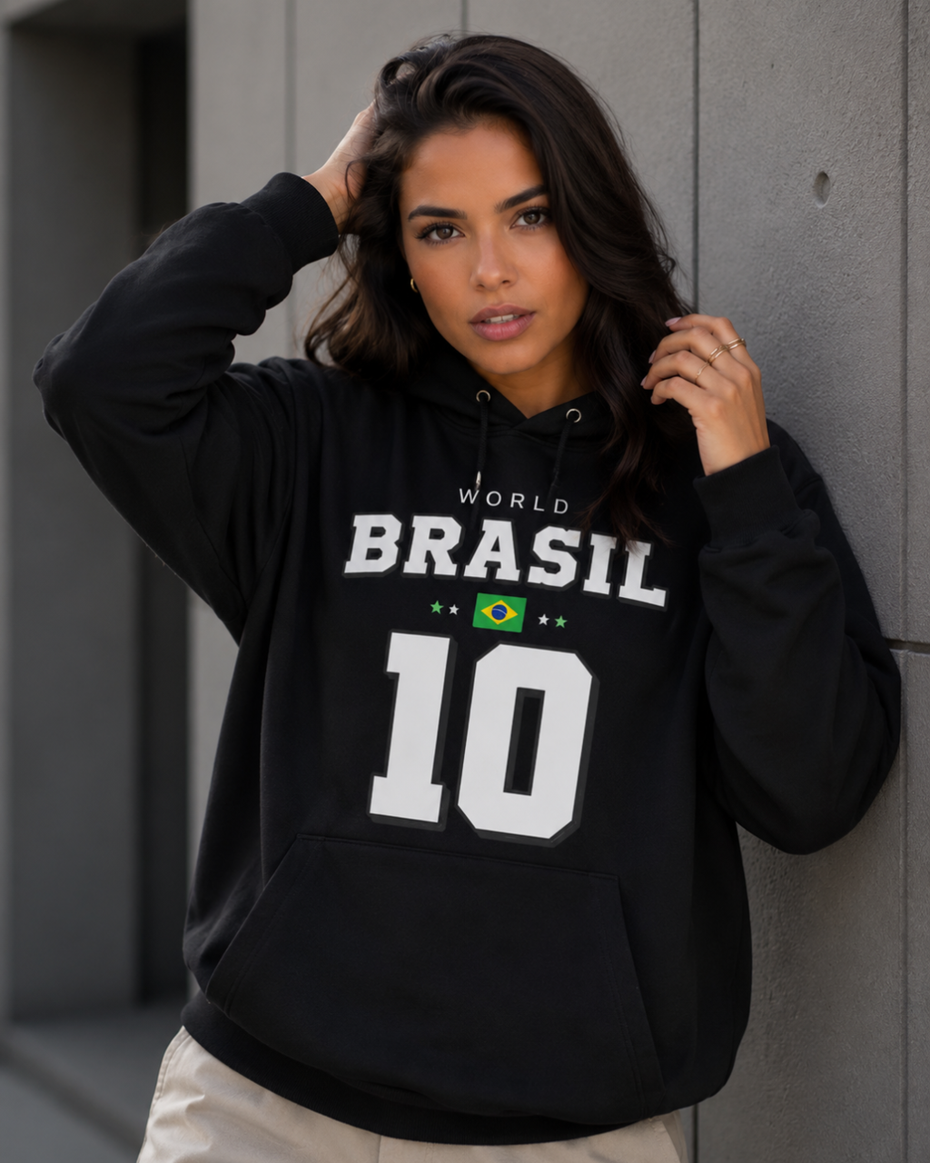 Moletom Brasil World 10 Estampa Futebol Com Capuz Casual