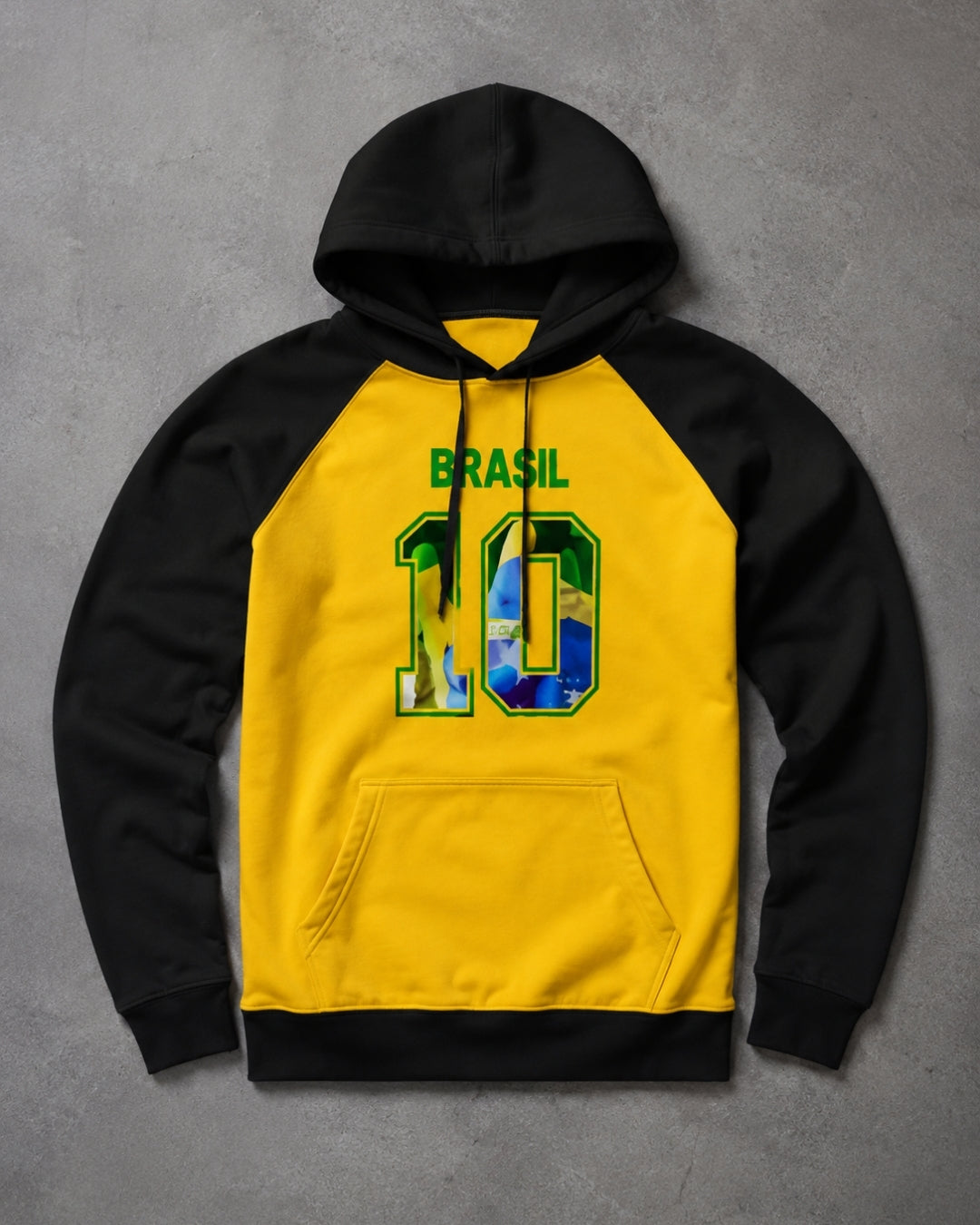 Moletom Brasil 10 Estampa Bandeira Com Capuz Raglan Casual