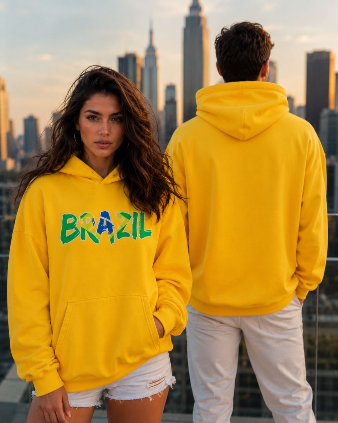 Moletom Brasil Lettering Artístico Com Capuz Estilo Casual Urbano
