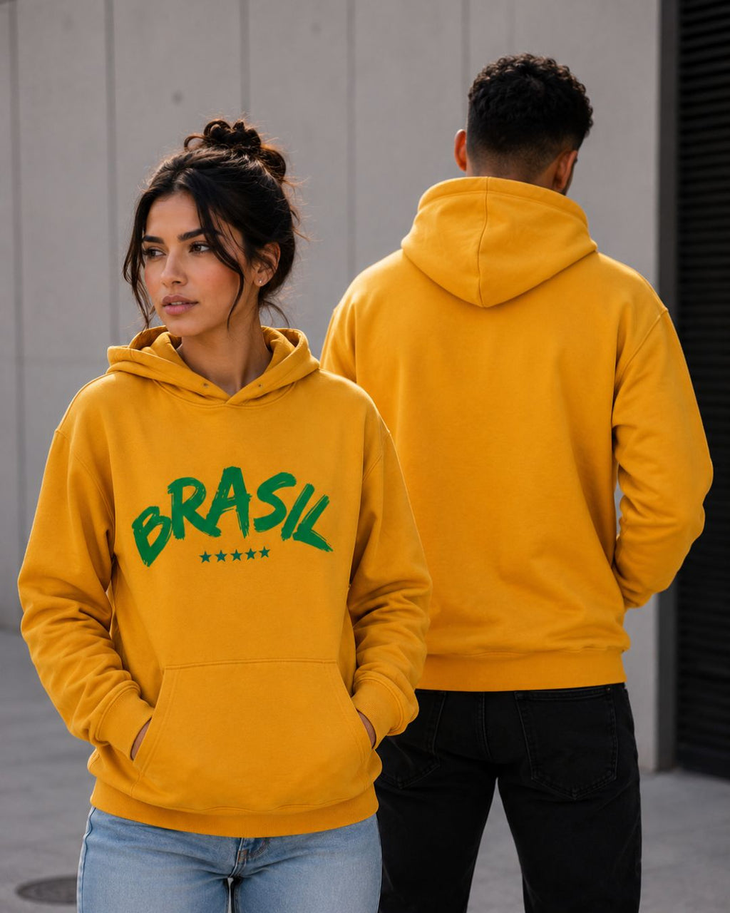 Moletom Brasil Lettering Curvo Com Estrelas Estilo Casual Urbano