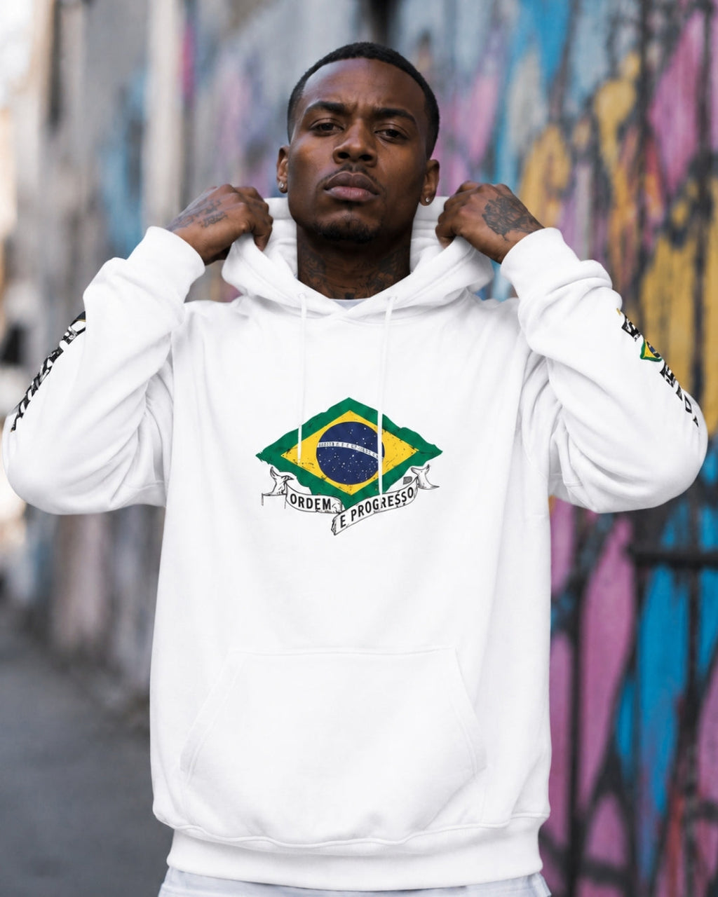 Moletom Brasil Jiu Jitsu Bandeira Costas Com Capuz Casual