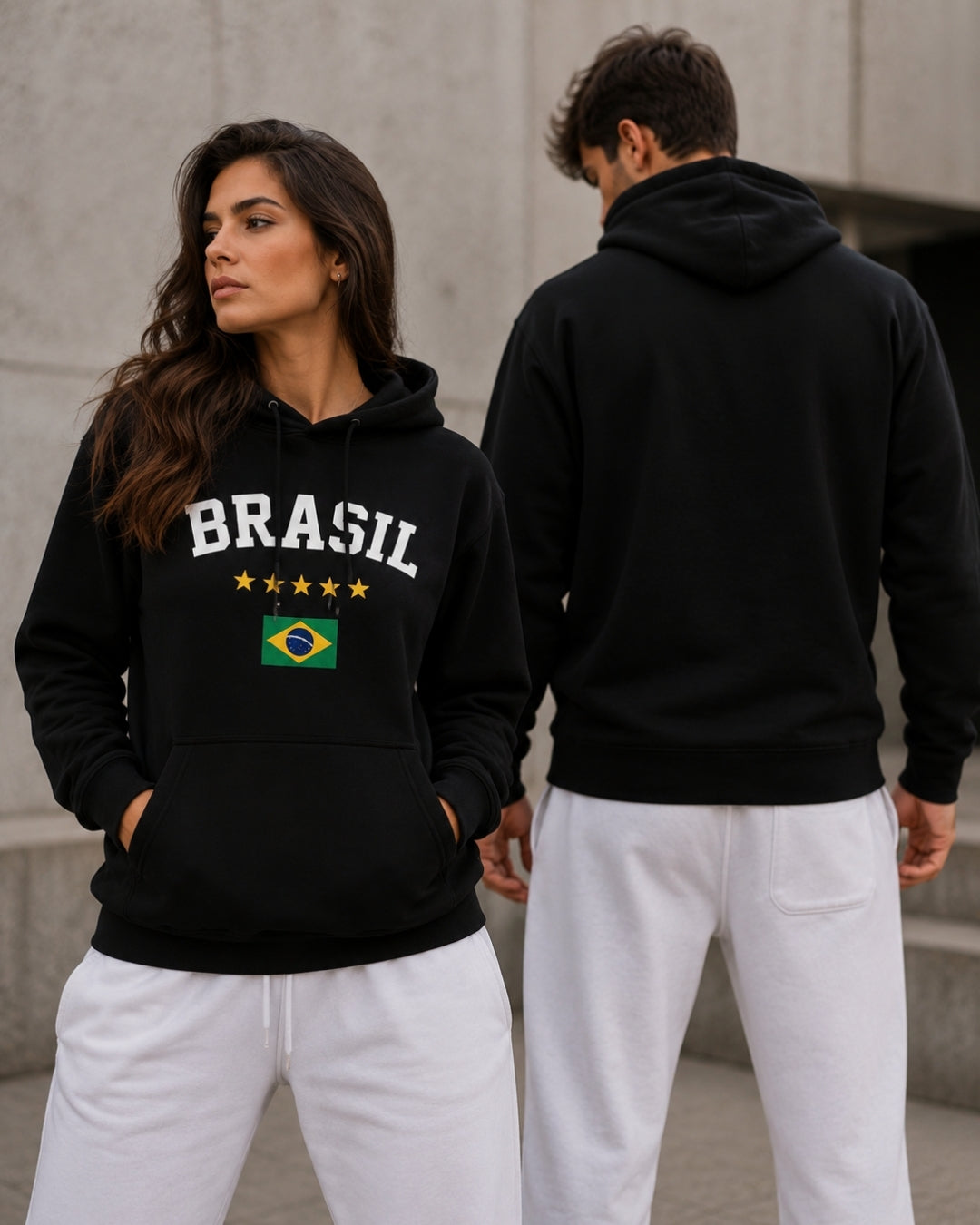 Moletom Brasil Estampa Clássica Com Bandeira E Capuz Casual