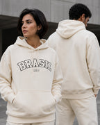 Moletom Brasil Estampa Universitária Frontal Com Capuz Casual