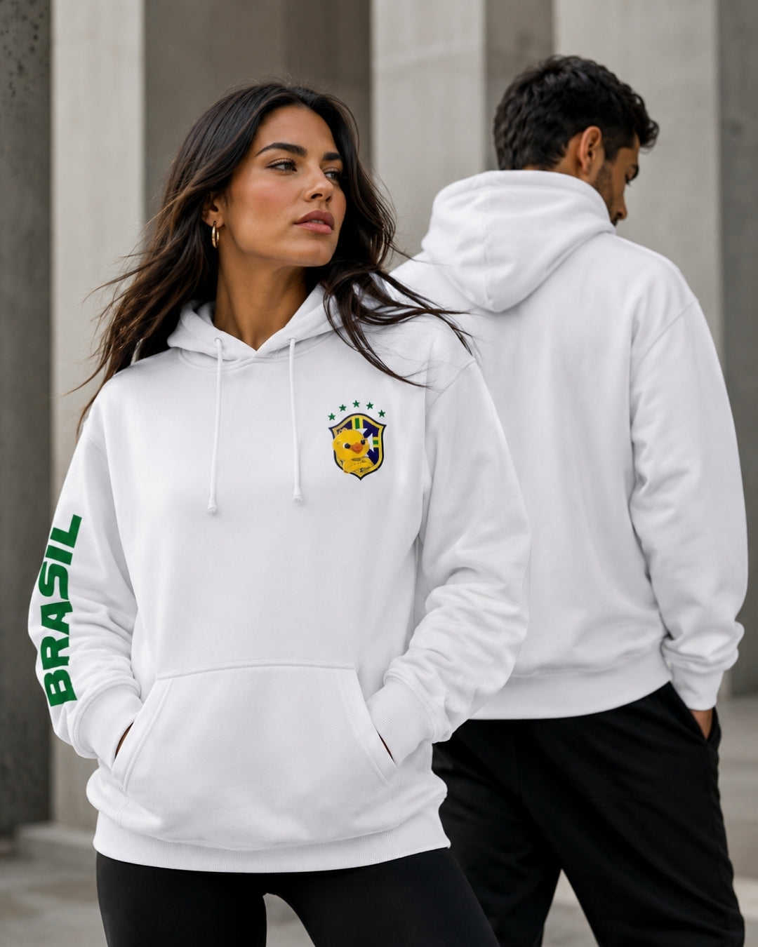 Moletom Brasil Escudo Na Manga Com Capuz Casual Esportivo