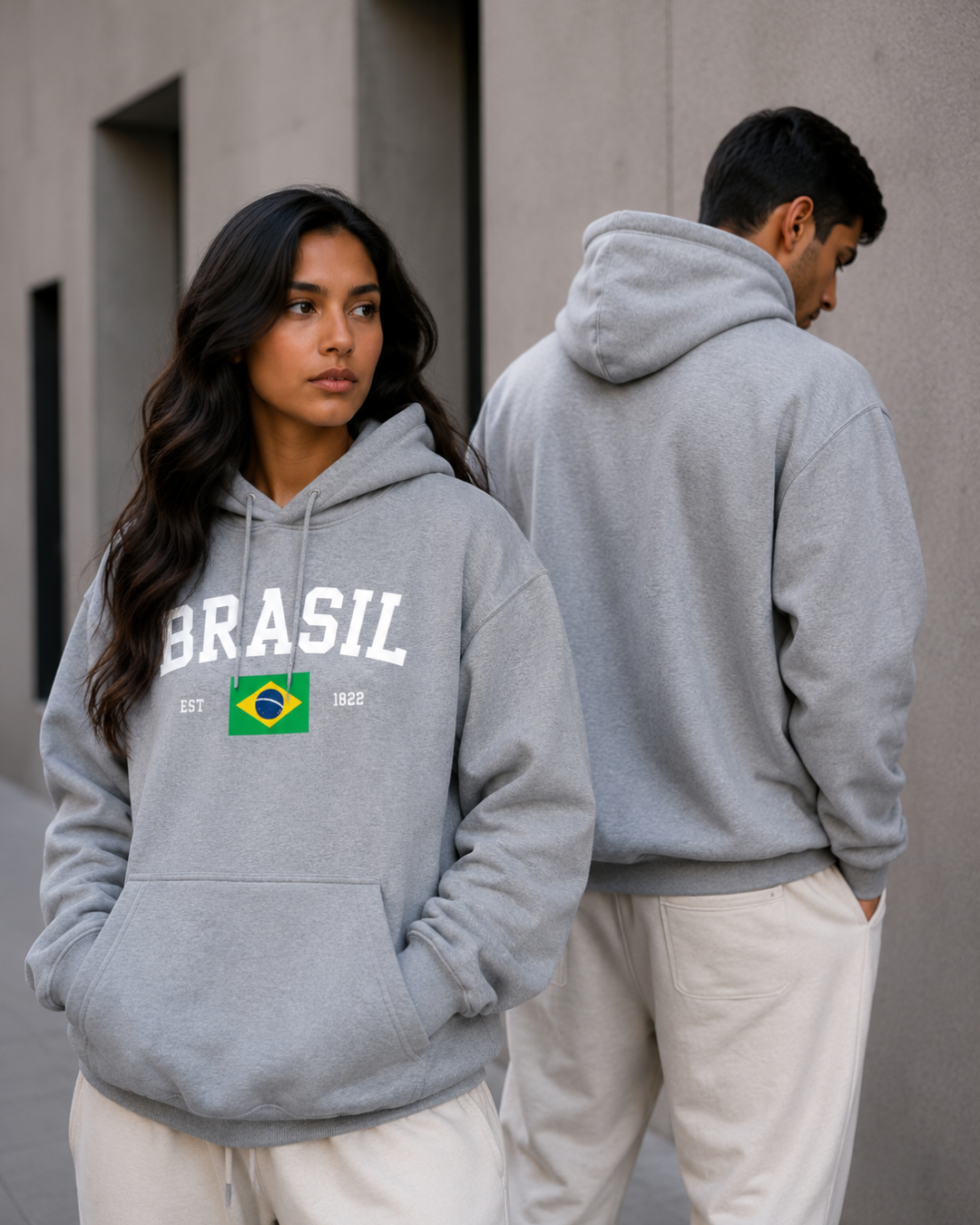Moletom Brasil Bandeira Central Estilo Universitário Com Capuz