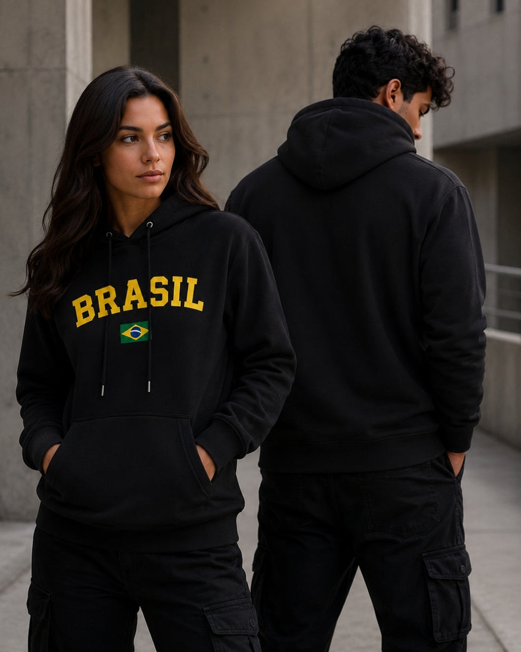 Moletom Brasil Universitário Com Bandeira Frontal E Capuz Casual