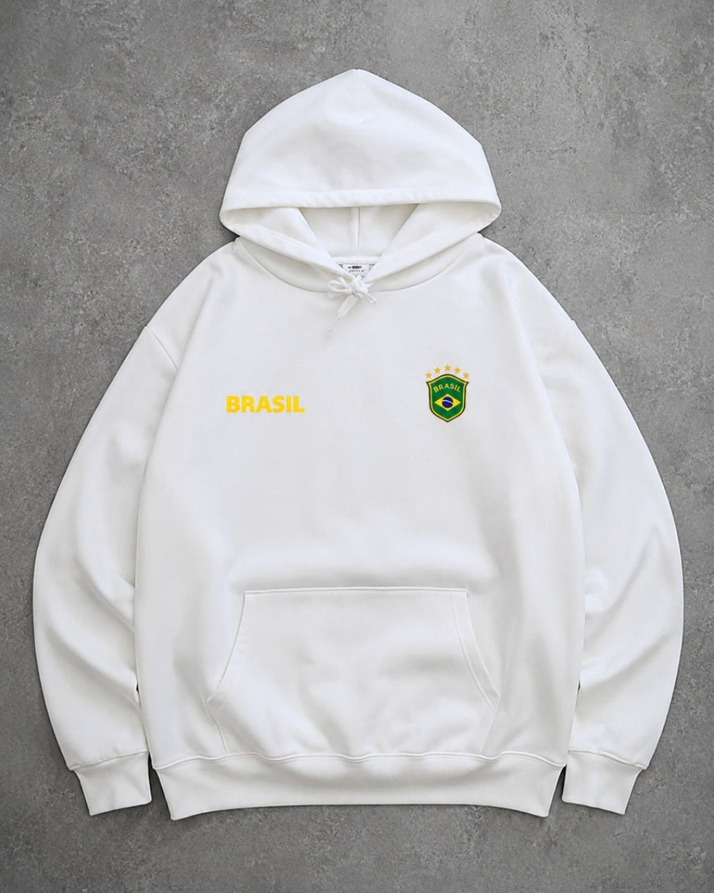 Moletom Brasil Escudo Bordado No Peito Com Capuz Casual