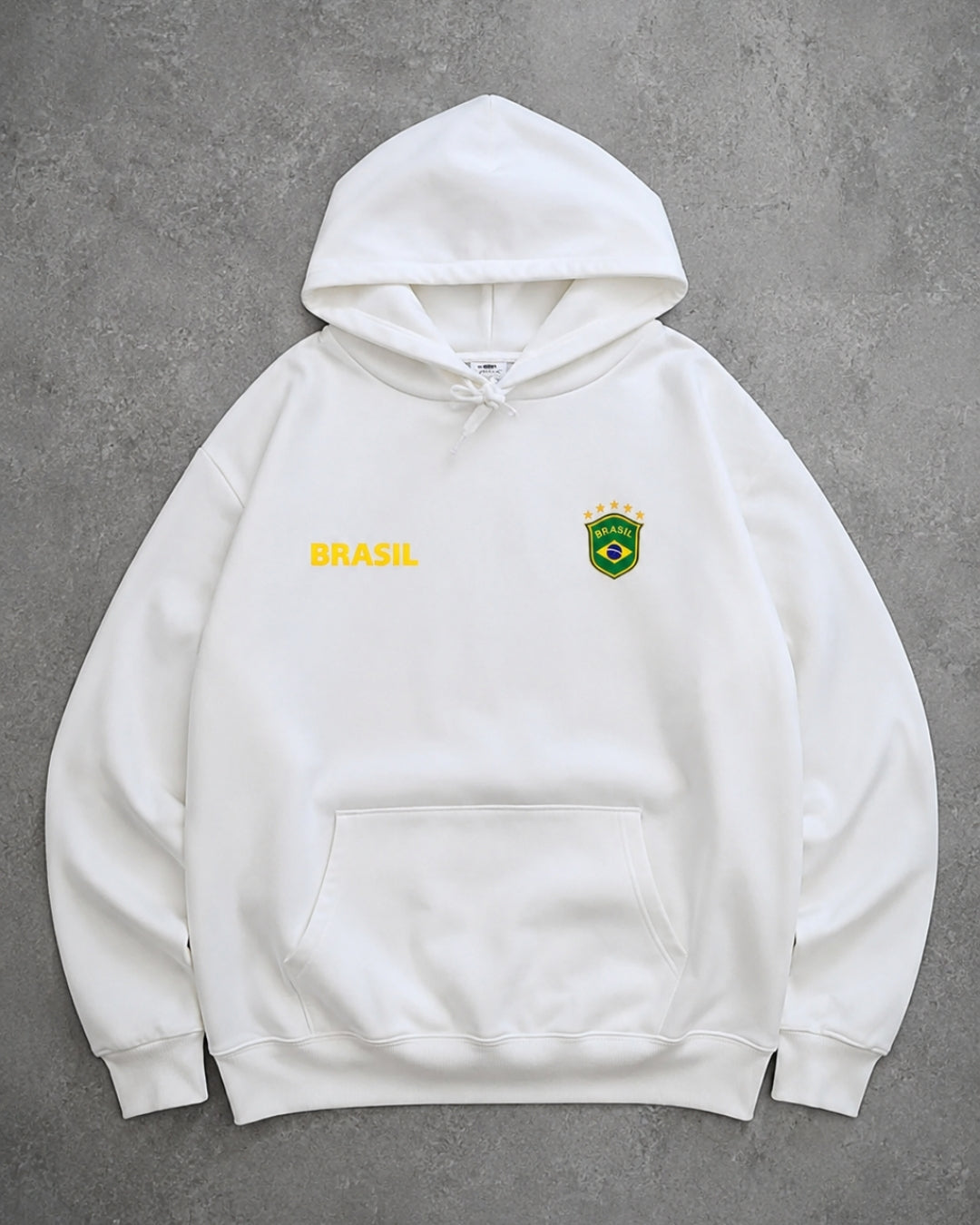 Moletom Brasil Escudo Bordado No Peito Com Capuz Casual