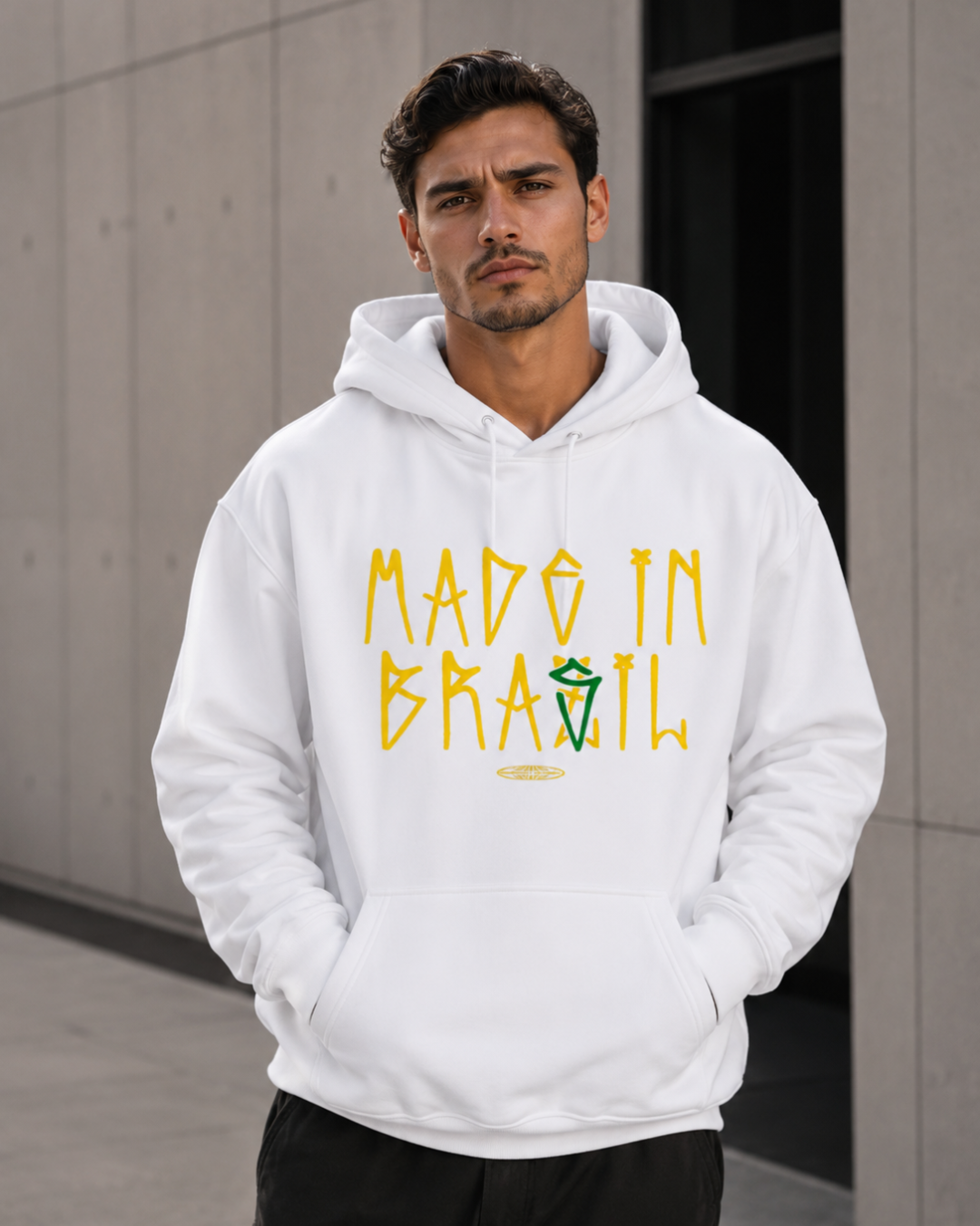 Moletom Made In Brasil Tipográfico Urbano Com Capuz Casual