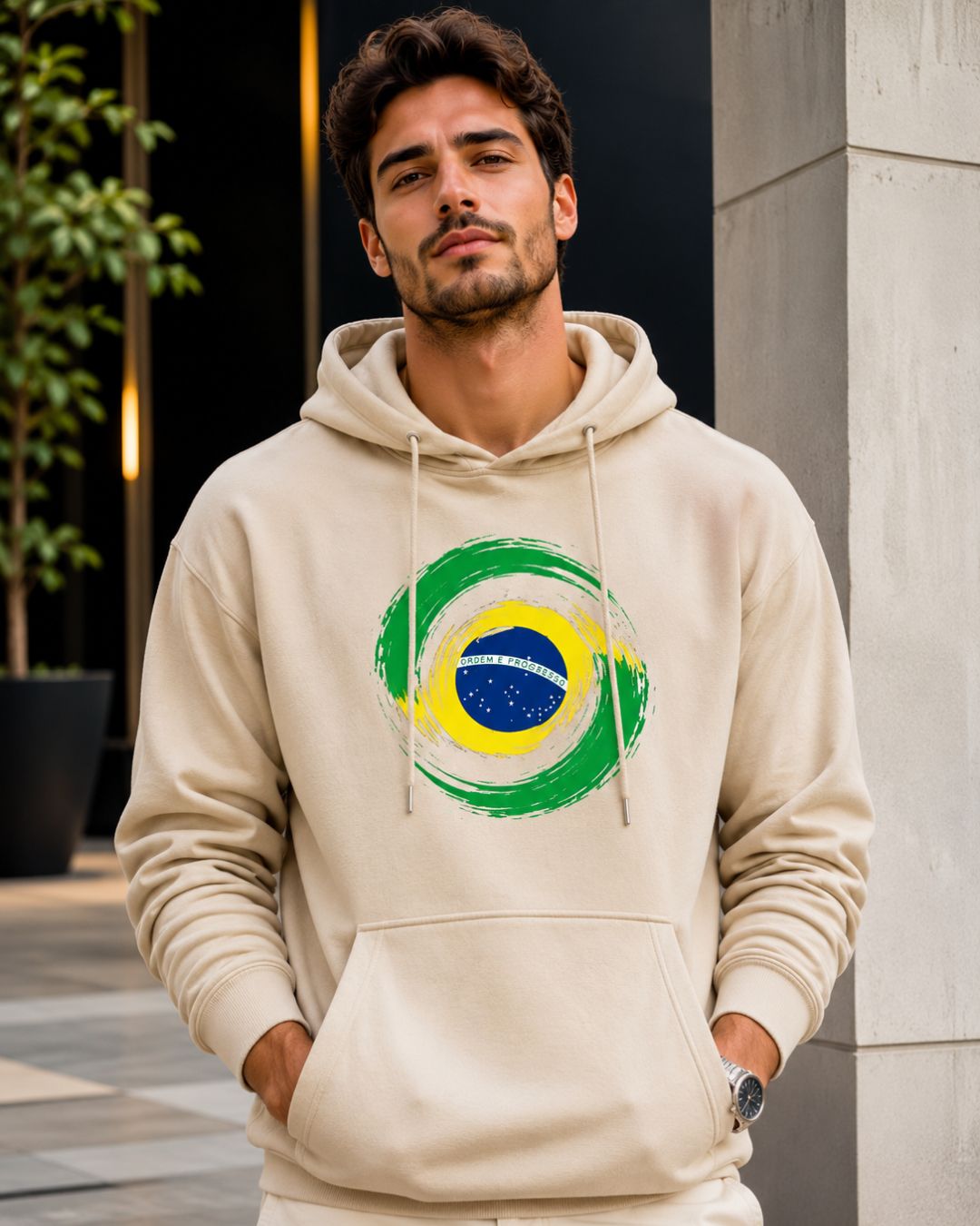 Moletom Brasil Bandeira Artística Circular Estilo Casual Urbano