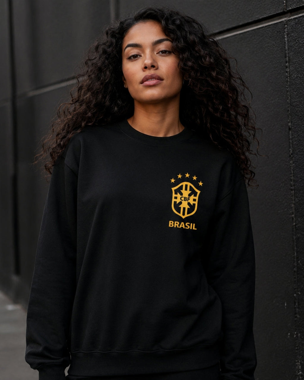 Moletom Brasil Escudo CBF Com Estrelas Estilo Casual Urbano