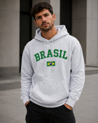 Moletom Brasil Universitário Com Bandeira Frontal E Capuz Casual