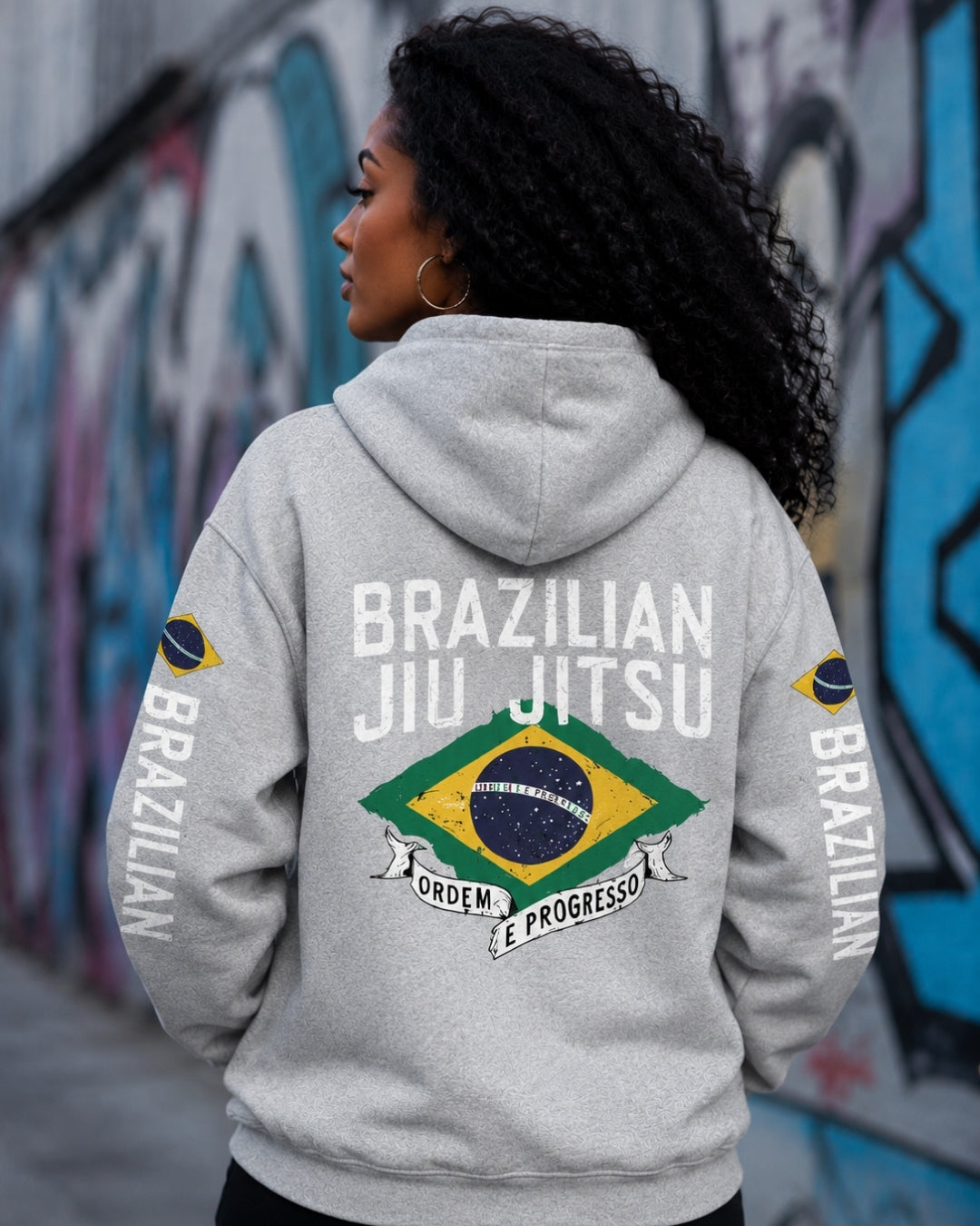 Moletom Brasil Jiu Jitsu Bandeira Costas Com Capuz Casual