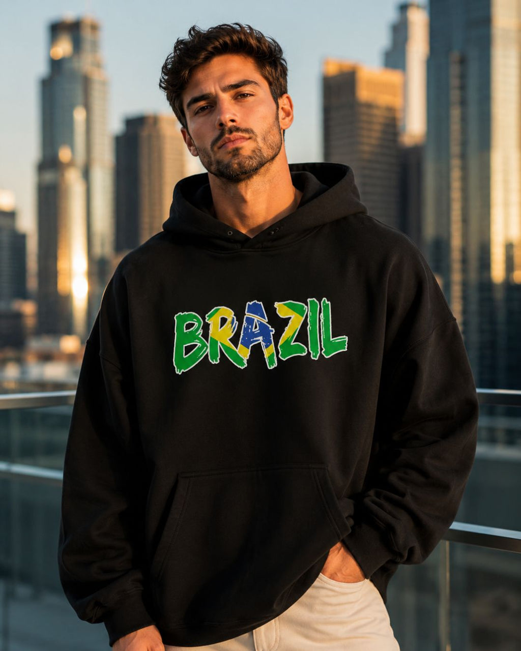 Moletom Brasil Lettering Artístico Com Capuz Estilo Casual Urbano
