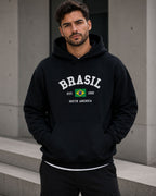 Moletom Brasil Estampa Universitária Com Capuz Casual