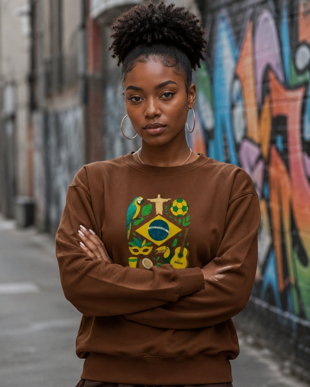 Moletom Brasil Cultura Nacional Com Símbolos Estilo Casual Urbano