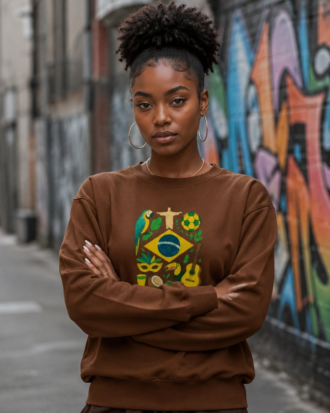 Moletom Brasil Cultura Nacional Com Símbolos Estilo Casual Urbano