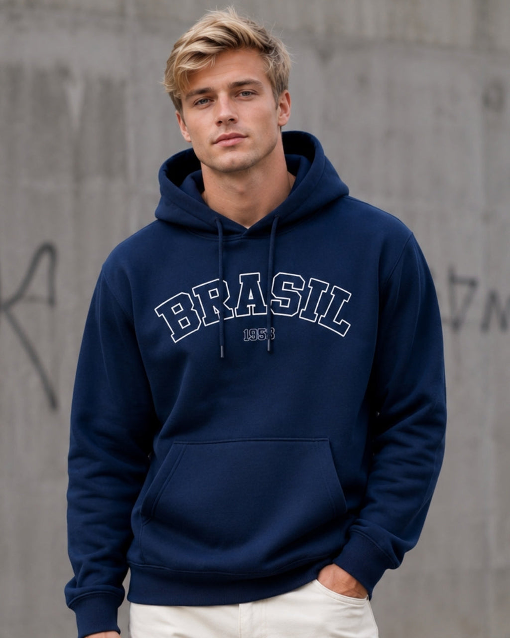 Moletom Brasil Estampa Universitária Frontal Com Capuz Casual