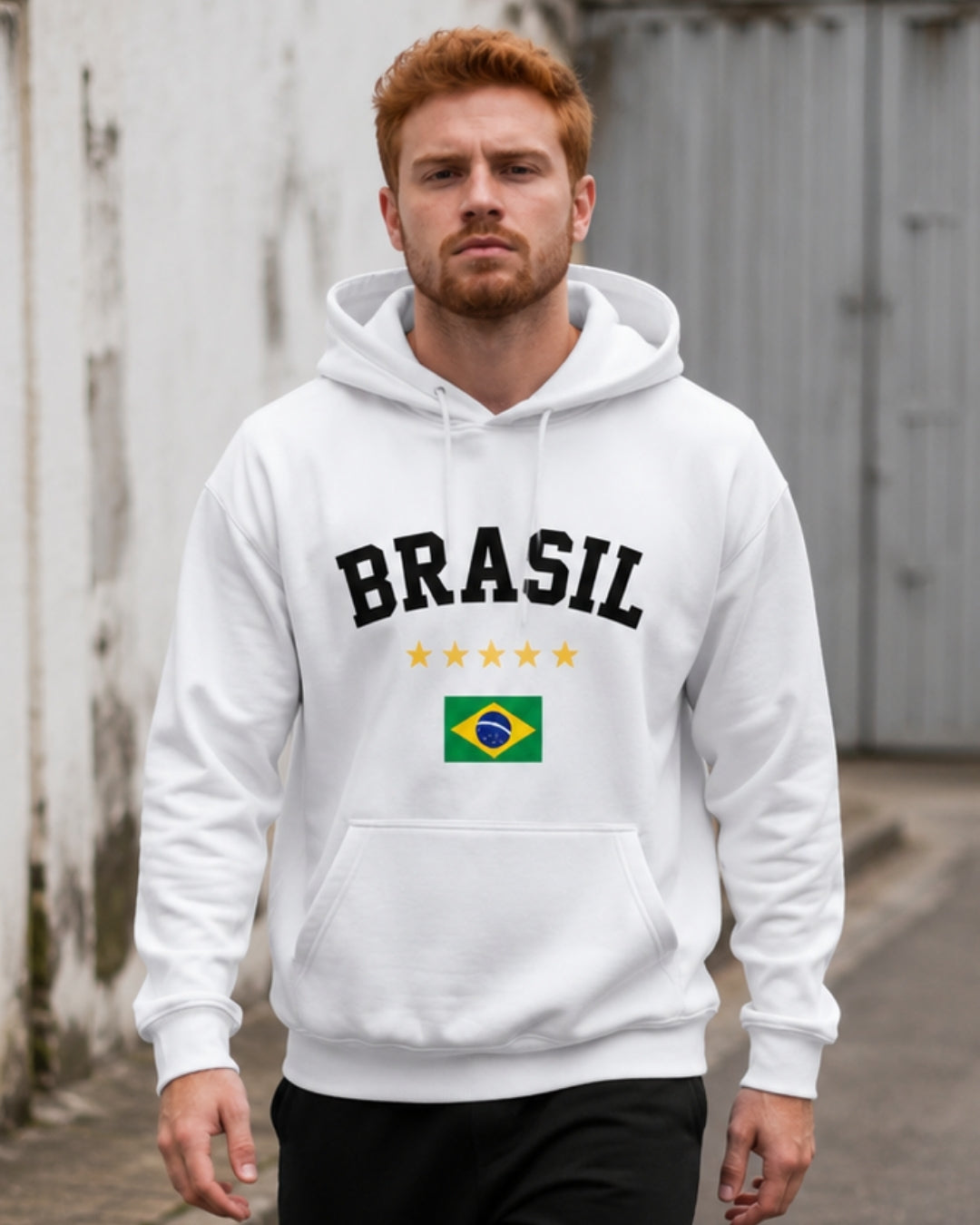 Moletom Brasil Estampa Clássica Com Bandeira E Capuz Casual