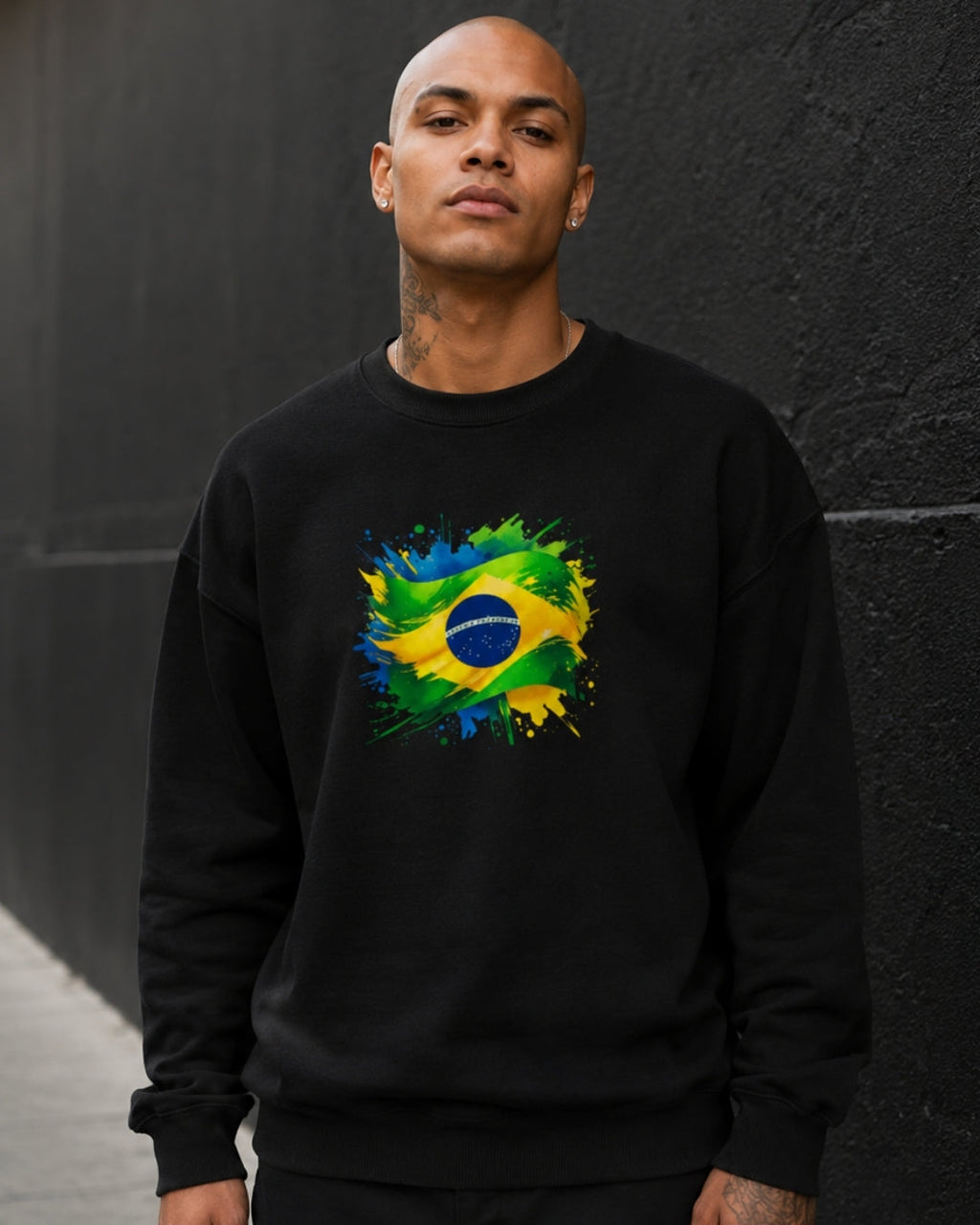 Moletom Brasil Bandeira Artística Central Estilo Casual Urbano