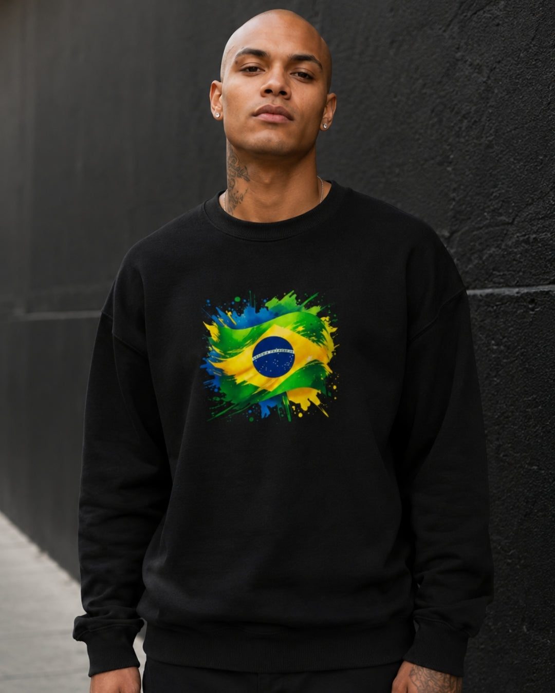 Moletom Brasil Bandeira Artística Central Estilo Casual Urbano