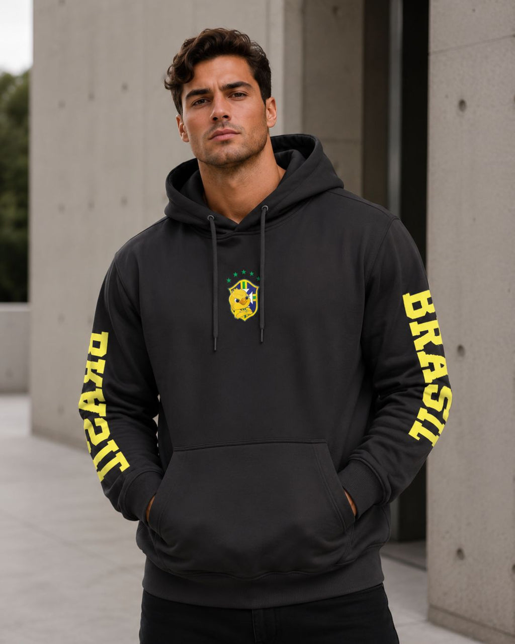 Moletom Brasil Escudo Canarinho Manga Estampada Esportiva