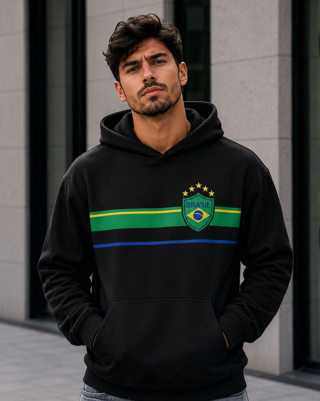 Moletom Brasil Lettering Curvo Com Estrelas Estilo Casual Urbano
