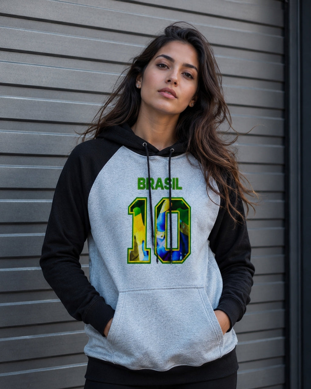 Moletom Brasil 10 Estampa Bandeira Com Capuz Raglan Casual